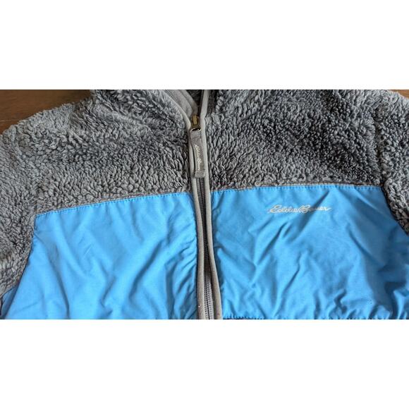 Eddie Bauer Quest Fleece Plush Hooded Jacket Boys M 10 12 Blue Gray Striped - Picture 4 of 10